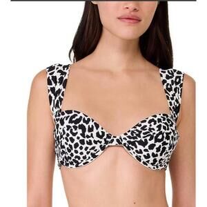 Kate Spade Women's Animal-Print Black/White Shirred Bikini Top XL